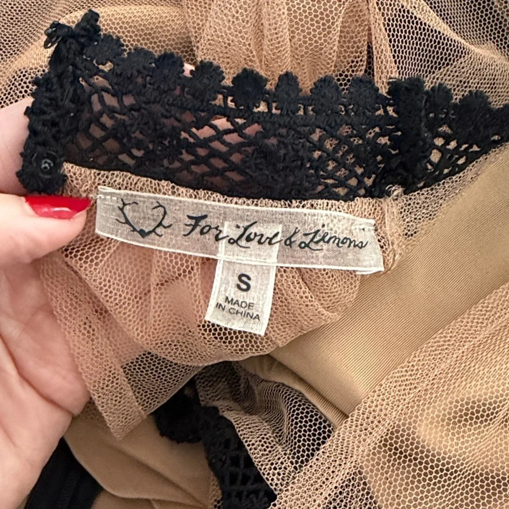For Love & Lemons black Vivian nude lace mini dress small s revolve - Picture 3 of 8